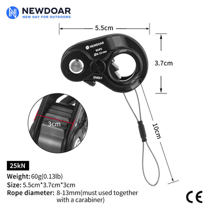 NewDoar Rope Ascender Lightweight Rope Clamp Ascender Riser Adjuster Fits 8-13mm Rope Self-Locking Grip for Rock Climbing,Protection Rescue,Rappelling,Gear Equipment(Black,Serrated Teeth)