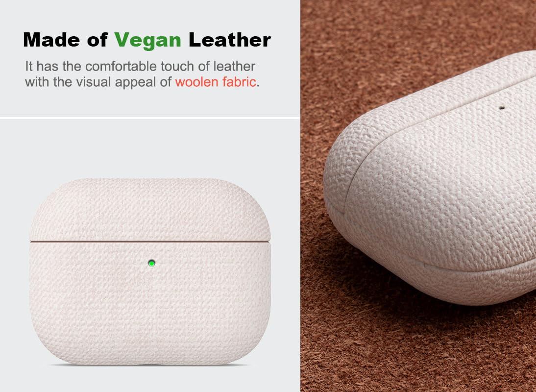 Haobobro Handmade Case - for AirPods Pro 2 Case Cover - Selected Skin-Friendly Vegan Leather, Woolen Fabric Cloth Style, Drop Protective Hard Cover for AirPods Pro 2nd Generation Earbuds - White