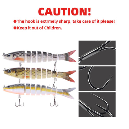 BULUSEL Fishing Lures, Multi-Jointed Segments Swimbait, Bass Lures, Baits,Swimbait, Slow Sinking Lure, Triple Hooks(#6)