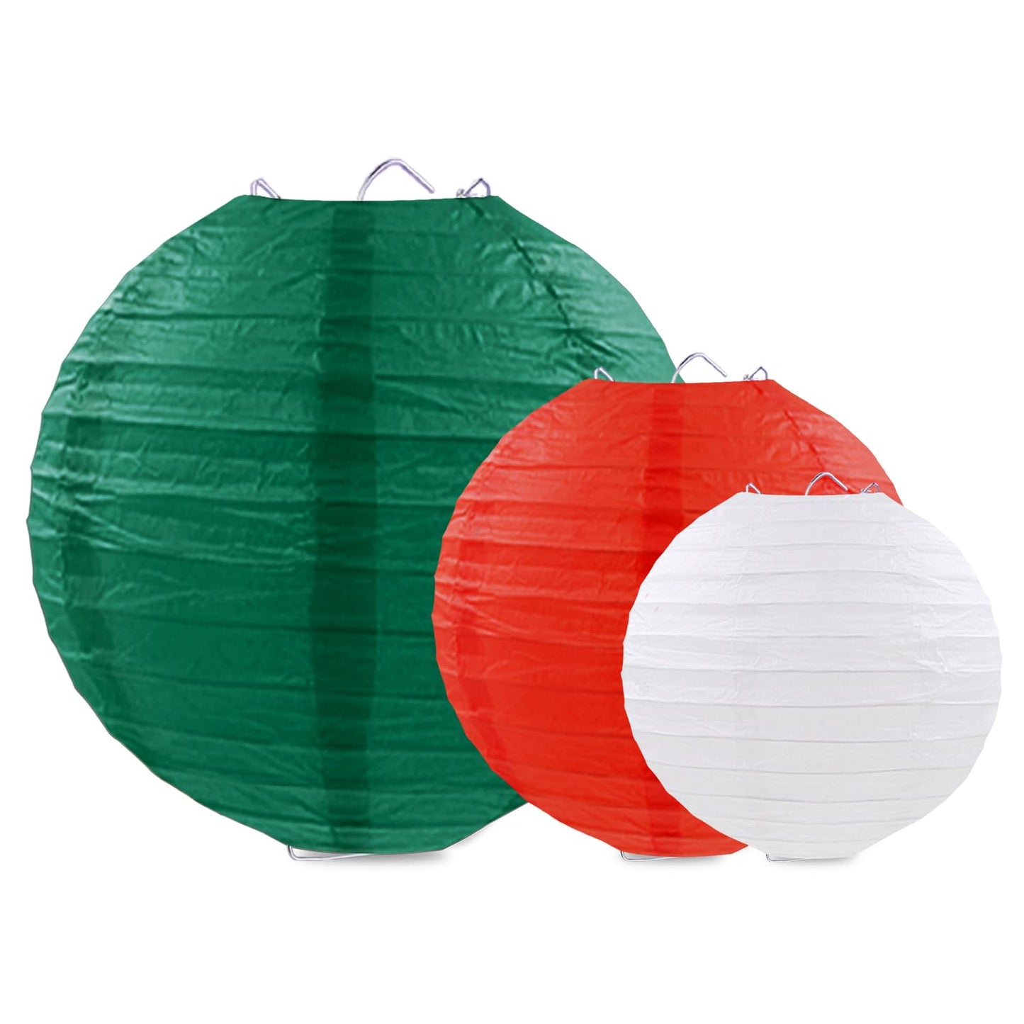 FUGUIR Christmas Paper Lanterns Red Green White Hanging Paper Lanterns for Christmas Birthday Wedding Baby Shower Party Decoration (9 PCS)