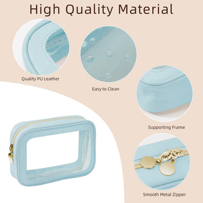 5PCS Diaper Bag Organizer Pouch Set, Clear Organizer Bags, TSA Approved Toiletry Bag, Clear Waterproof Cosmetic Bags with Zipper, Purse Organizer Pouches, Travel Organizer Bags for Woman and Kids Blue