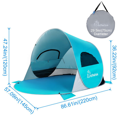 WolfWise UPF 50+ Easy Pop Up 3-4 Person Beach Tent Sport Umbrella Instant Sun Shelter Tent Sun Shade Canopy