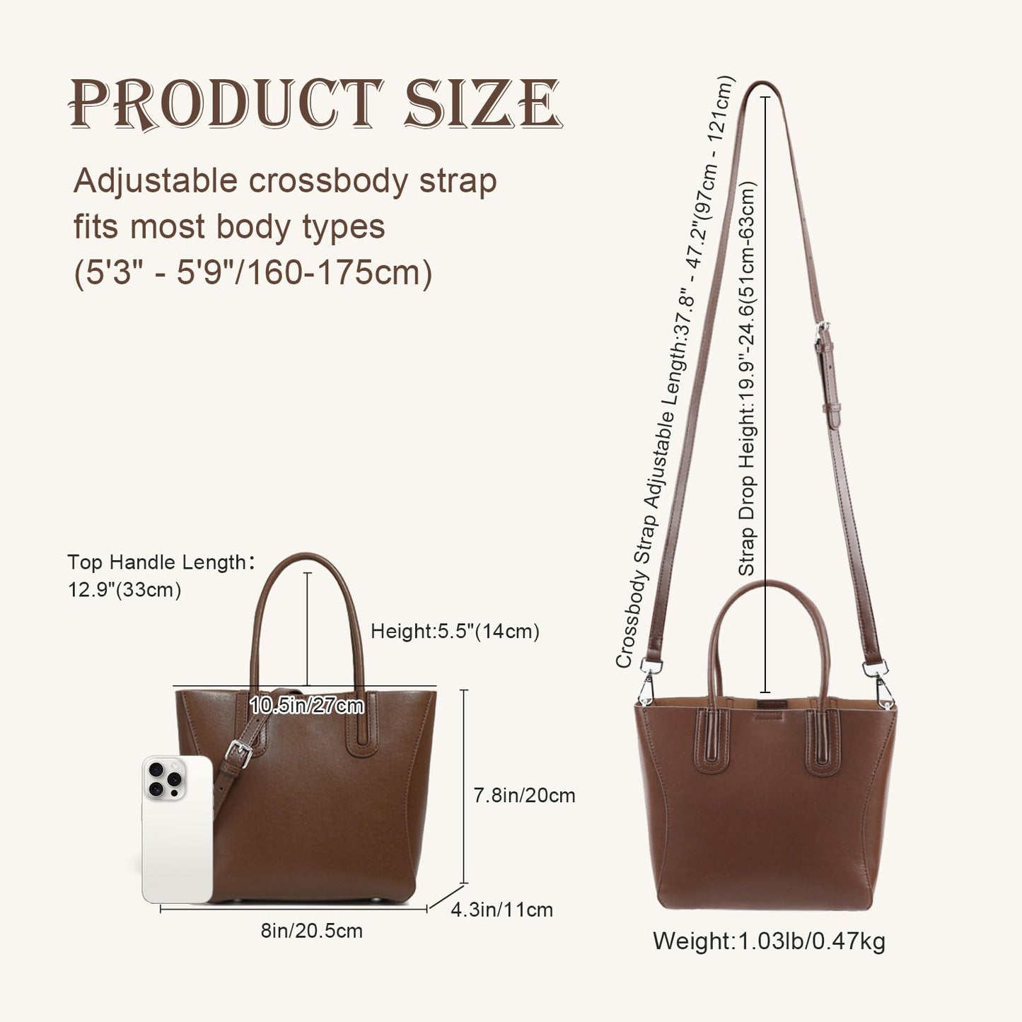 MFFOR Tote Bag for Women, Genuine Leather Crossbody Handbags, Top Handle Bags, Shoulder Purse with Detachable Strap (Black)