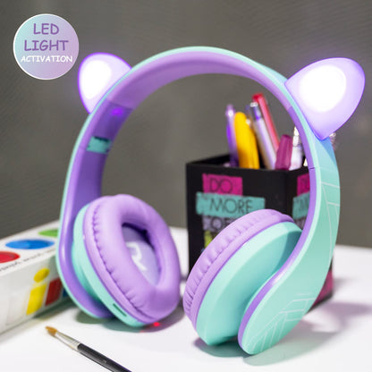 PowerLocus Kids Headphones Over-Ear, Bluetooth Wireless Headphones for Kids,with Microphone, Safe 85DB Volume Limited, Foldable with Carry Case, Audio Cable, Micro SD mode for Online Classes,PC,Phones