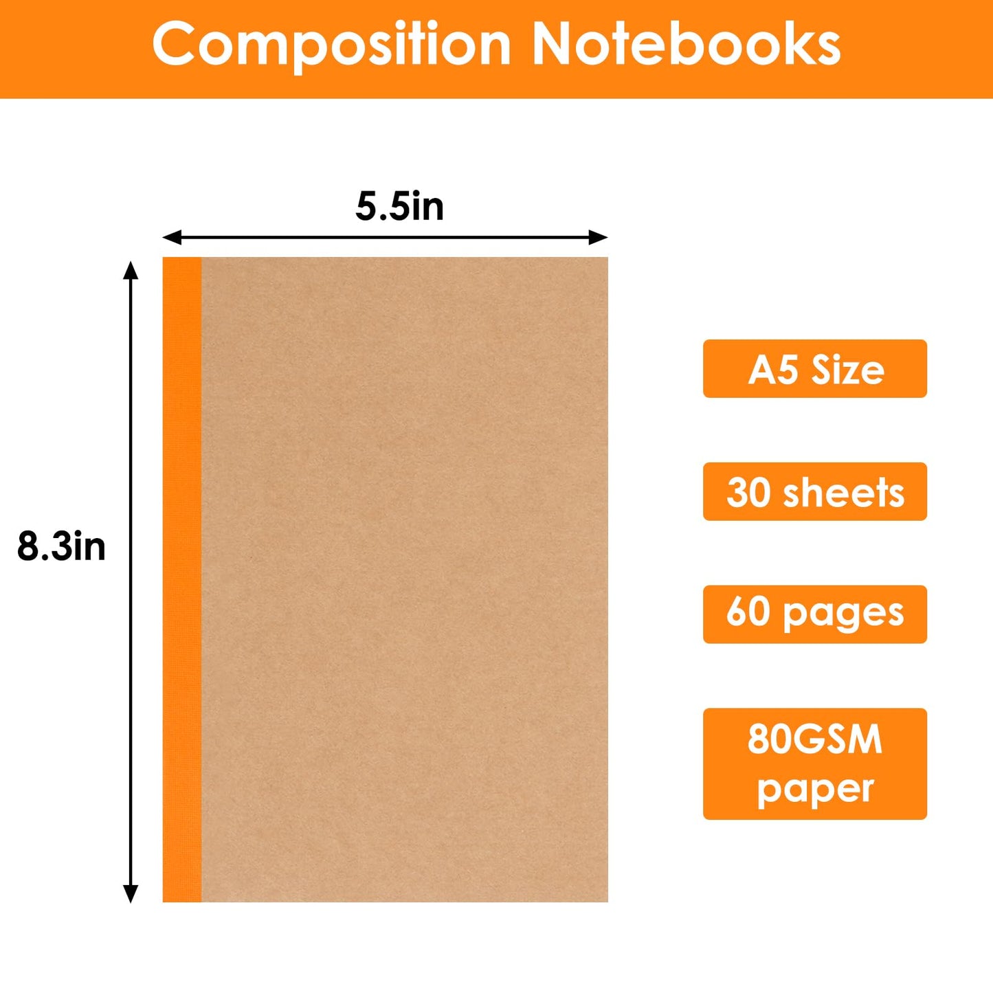 LABUK 10pcs A5 Composition Notebook Journals Bulk, Kraft Lined Notebooks, 10 Colors 60 Pages for Journaling, Writing, School, Office, Kids Gift