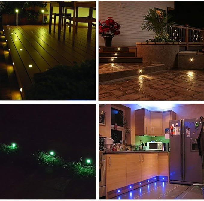 Outdoor Deck Lights Waterproof Multi Color RGB Stainless Steel Outdoor Decoration Lights for Yard Garden Recessed Wood Landscape Pathway Patio Step Stairs (10 Pack,Silver Border)