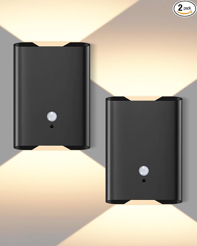 Motion Sensor Wall Light - Remote Control Battery Operated Wall Sconce 6000mAh Rechageable Lamps Brightness Adjustable 3 Color Temperature, Wall Decor for Bedroom Living Room(Black 2pcs)