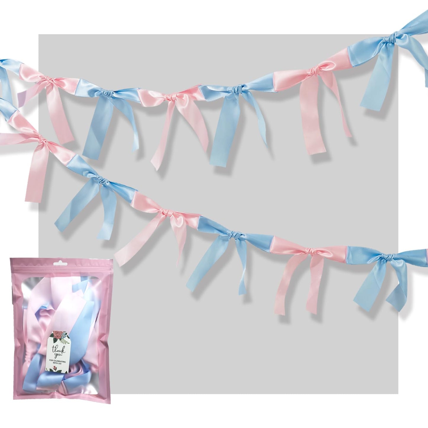 Eanjia Gender Reveal Bow Knot Garland |6ft Gender Reveal Party Decor with 3ft Extend Ribbon Pre-Assembled Satin Ribbon Banners with Baby Pink/Blue Bows Baby Shower No DIY Needed (Pink & Blue, 6ft)