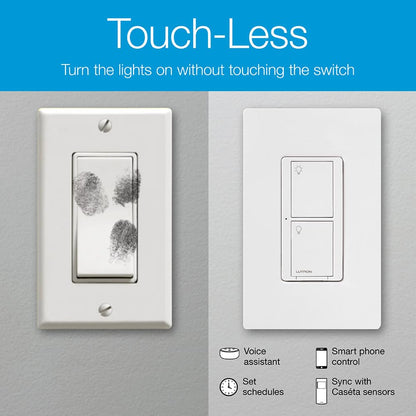 Lutron Caseta Smart Switch 3-Way Kit, with Pico Remote, Wallplate, Wall Bracket for LED Lights and Fans, 5 Amp, Neutral Required, P-PKG1WS-WH
