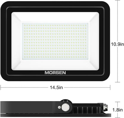 MORSEN 300W Flood Light Outdoor Plug in - 30000LM 5000K LED Flood Light, IP66 Waterproof, UL Listed Daylight Security Lights for Garden, Yard, Garage, Stadium, 2 Pack