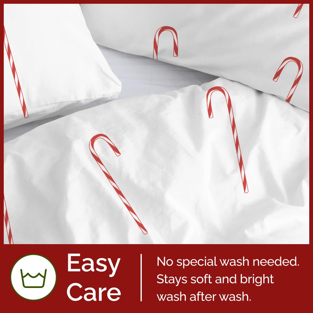 Christmas Duvet Cover Queen Size Set - Extra Soft Queen Duvet Cover with 2 Pillow Shams - Holiday Xmas Bedding with Zipper Closures & Ties - Comfy, Snug & Cozy Breathable Bed Set - 90 x 90, Candy Cane