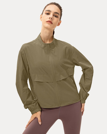 Locachy Women's Lightweight Zip Up Athletic Jacket Stand Collar Windproof Sun Protection Workout Outdoor Jacket Camel M