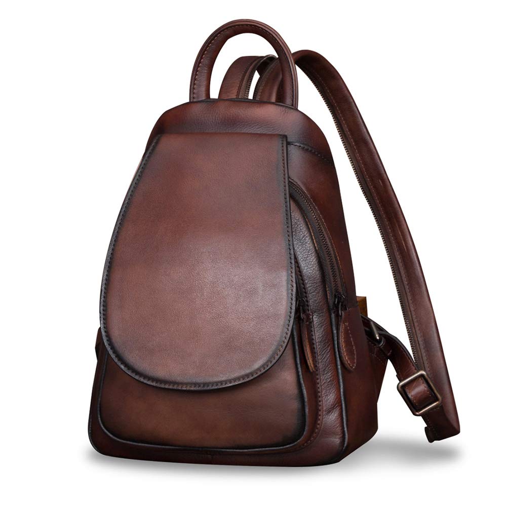IVTG Genuine Leather Backpack for Women Shoulder Bag Fashion Designer Back Bag Classical Rucksack Casual Daypack (Coffee)