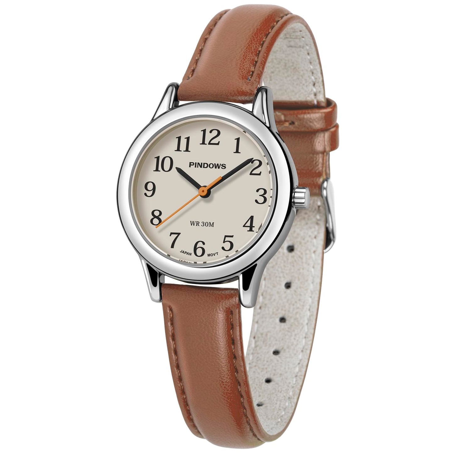 PINDOWS Minimalist Watches for Women, Gold-Tone Case with Black Leather Strap, Fashionable, Everyday Elegant Quartz Analog Dress Watch