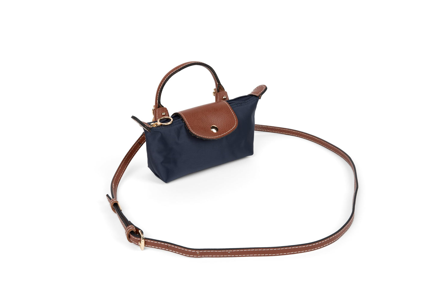 Mini Crossbody Bag | Genuine Leather Trimming | Snap & Zipper Closure | Fashionable | Water resistant | Phone Pouch | Lightweight | Cosmetic Bag | Adjustable Strap Included (Navy Blue)