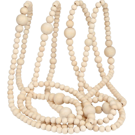12 Feet Summer Christmas Wooden Beads Garland Round Craft Farmhouse Vintage Christmas in July Wood Bead Garlands for Xmas Supplies(Natural Color)