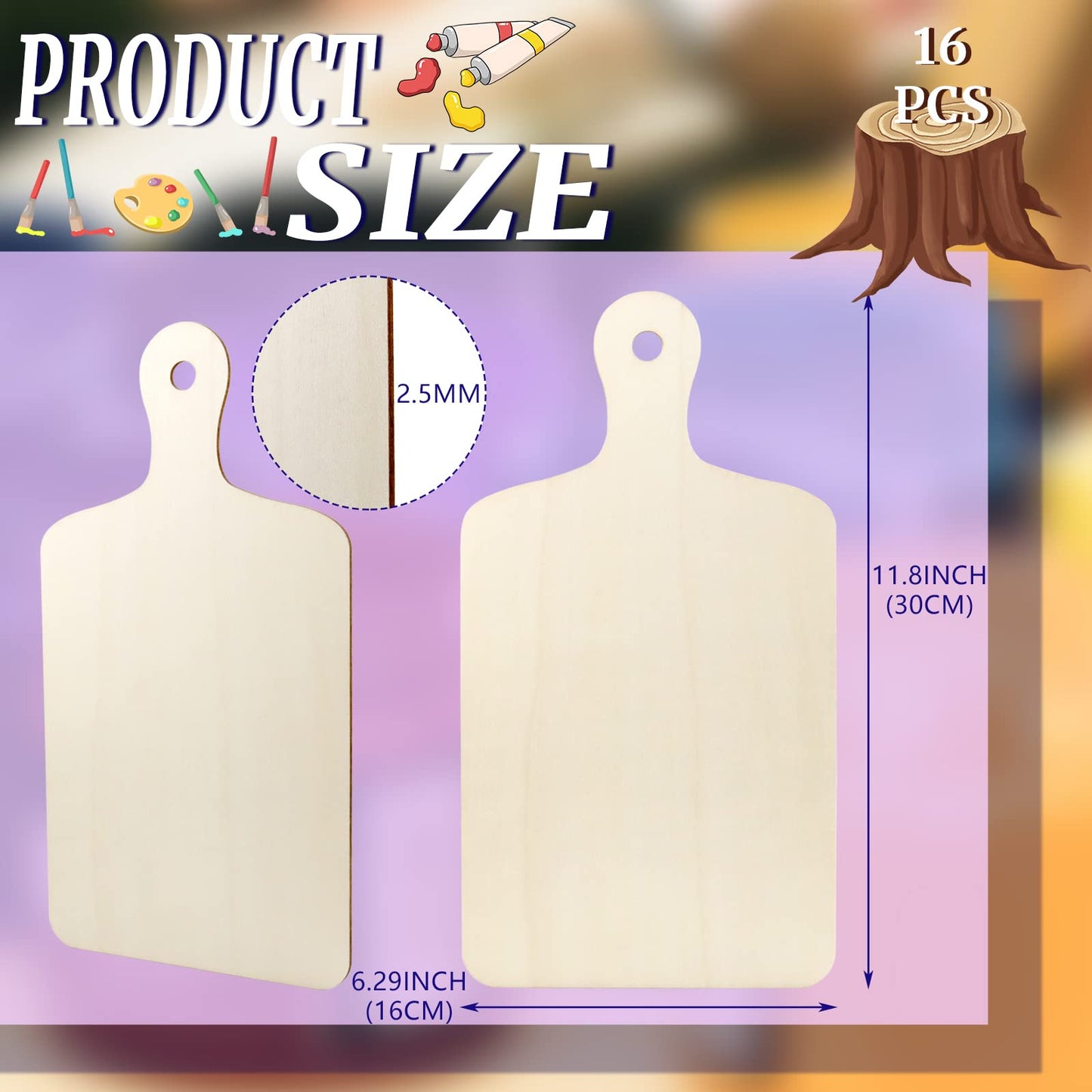 Vmiapxo 16 Pcs Unfinished Wooden Cutting Boards with Handle, 11.8" x 6.3"