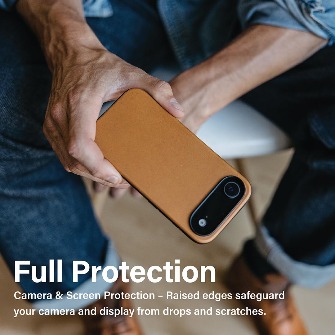 KORDIZ Impact Leather Case for iPhone 17 Air – Full-Grain Leather MagSafe Case with Camera Control Button – 360° Shockproof Bumper – Rugged Patina-Ready Protection – Slim Grip Cover (English Tan)