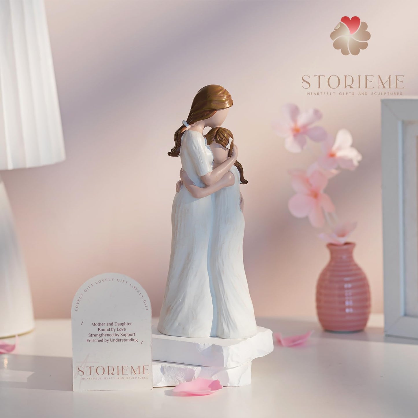 Storieme Mother Daughter Figurines Gift: Hand-Painted Mother Embracing Daughter Resin Figurines Sculpture - Heartfelt Gift for Moms on Mother's Day Birthday Christmas