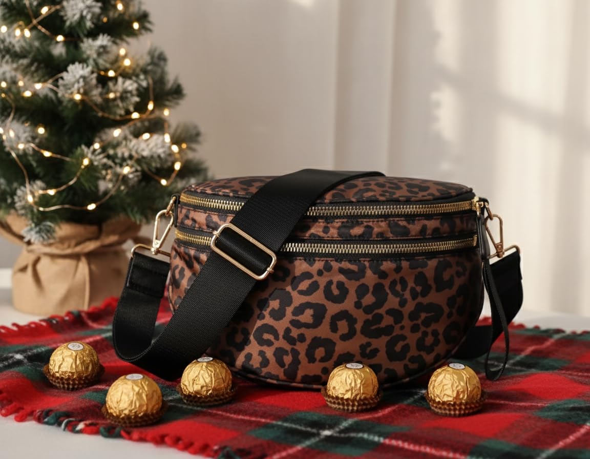 Bum Bag Crossbody Bag for Women | Spacious Bum Bags | Nylon Crossbody Fanny Packs | Leopard Purse Belt Wallet (Colour Bum Bag-Brown Leopard)