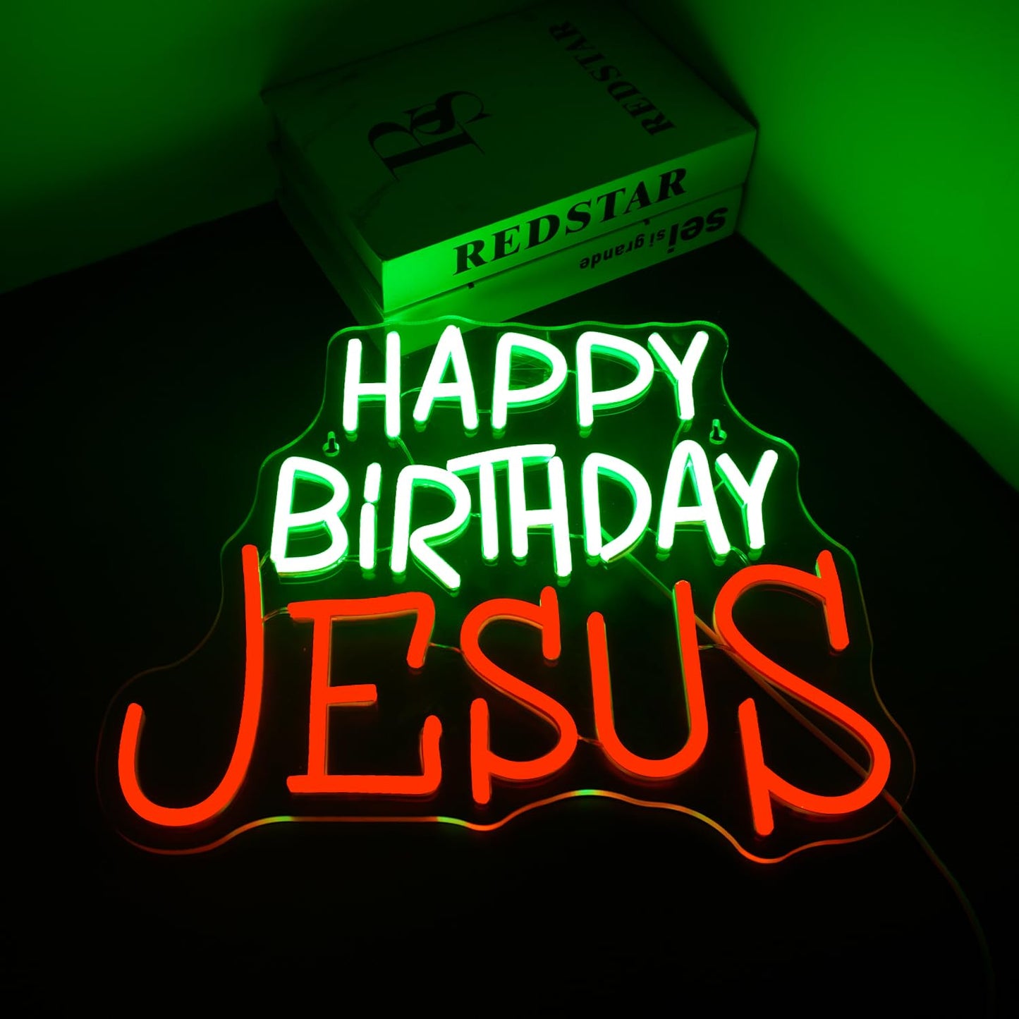 Looklight Happy Birthday Jesus Neon Sign Christmas Neon Signs for Wall Decor Red Green LED Light USB Light Up Signs for Inspirational Christian Decor for Homes Offices Churches Christmas Gifts