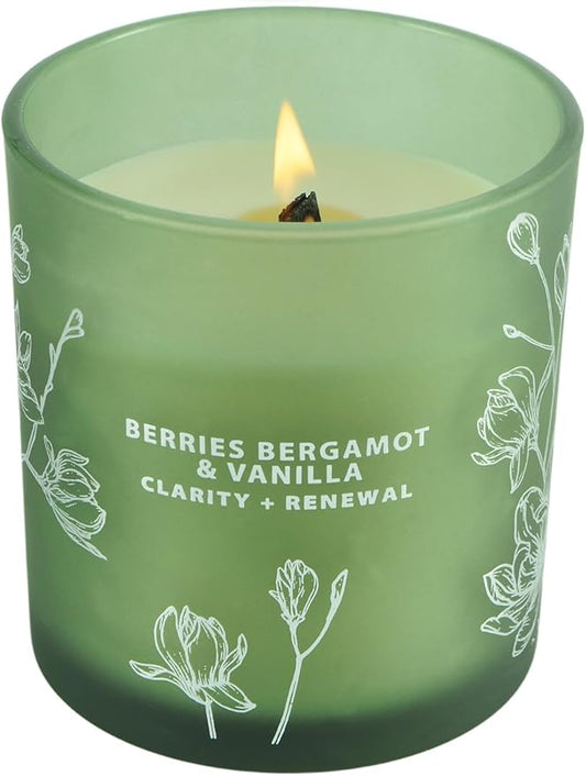 Berries Bergamot & Vanilla Scented Candle - Wood Wick Soy Candle Large 10.6 oz - Strong Throw, Long-Lasting, Clean Burn - Cozy Home Aromatherapy Candle