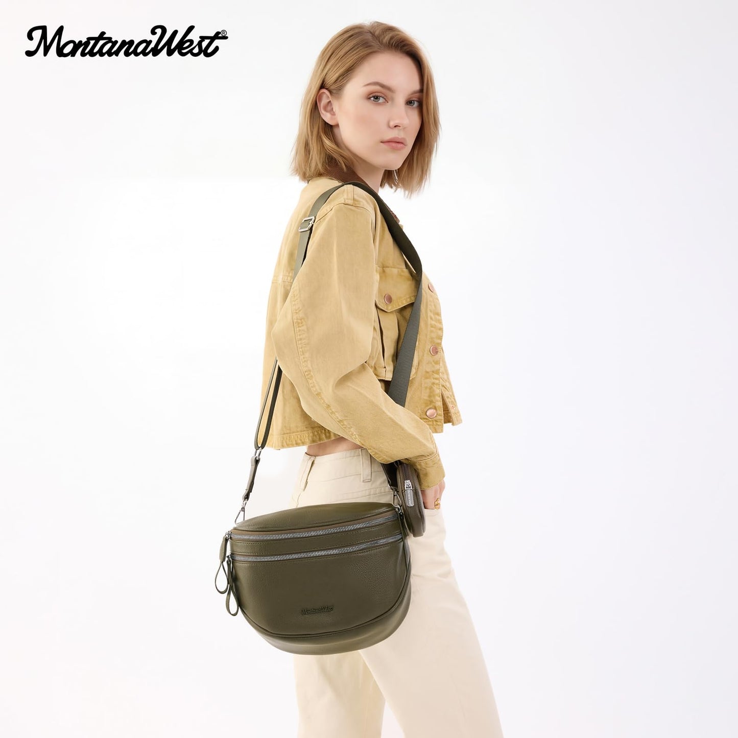 Montana West Crossbody Bags for Women Large Bum Bag Sling Belt Green Purse Fanny Packs with Adjustable Wide Strap, MWC-HB-638-GN