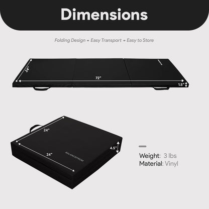 BalanceFrom Folding Gymnastics Mat, Thick Home Gym Floor Yoga Equipment, Black