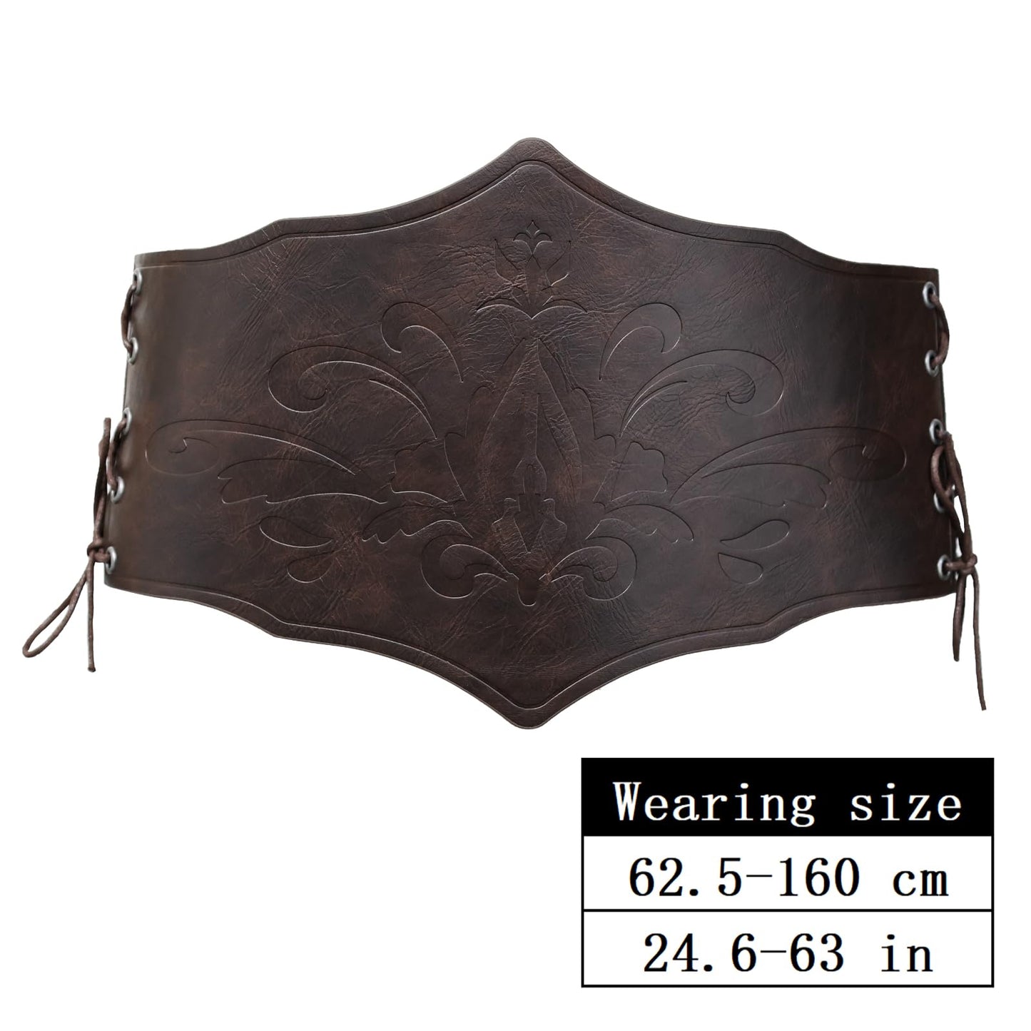 HiiFeuer Medieval Women Faux Leather Corset Belt, Renaissance Underbust Corset Adjustable Wide Waist Cincher for Ren Faire (Dark Brown B)