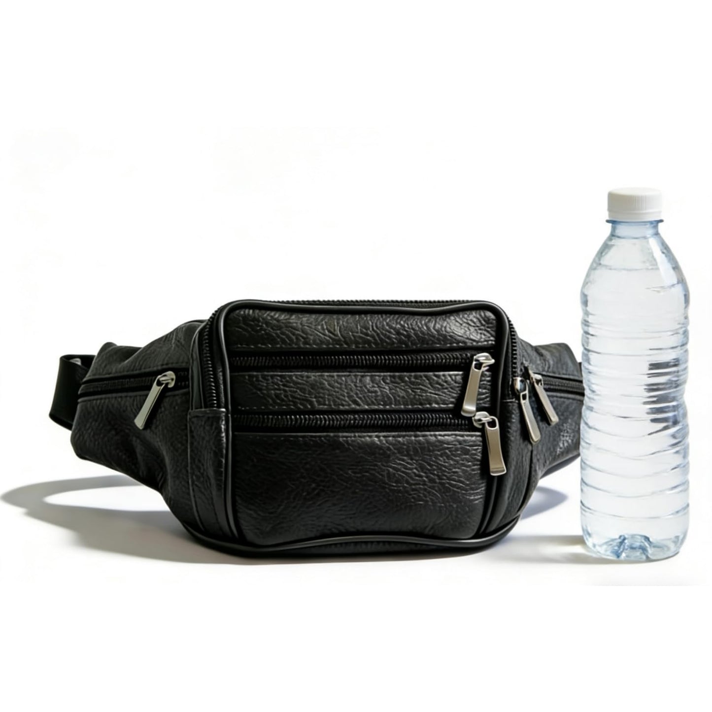 Leather Fanny Pack Travel Waist Bag 7 Pockets Waist Pack.Suitable for Outdoor Mountaineering Travel Camping Cycling Running etc FANNING511 Fanny pack (Black)