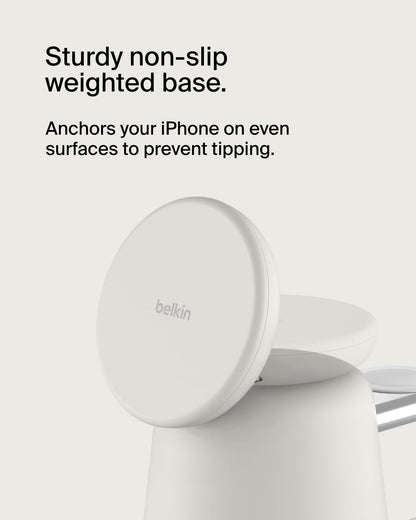 Belkin 2-in-1 MagSafe Wireless Charging Dock 15W Fast Charge iPhone Charger Compatible with iPhone 17, 16, 15, and 14 Series, AirPods, Pixel 10, and Other MagSafe Enabled Devices, PSU Included - Black