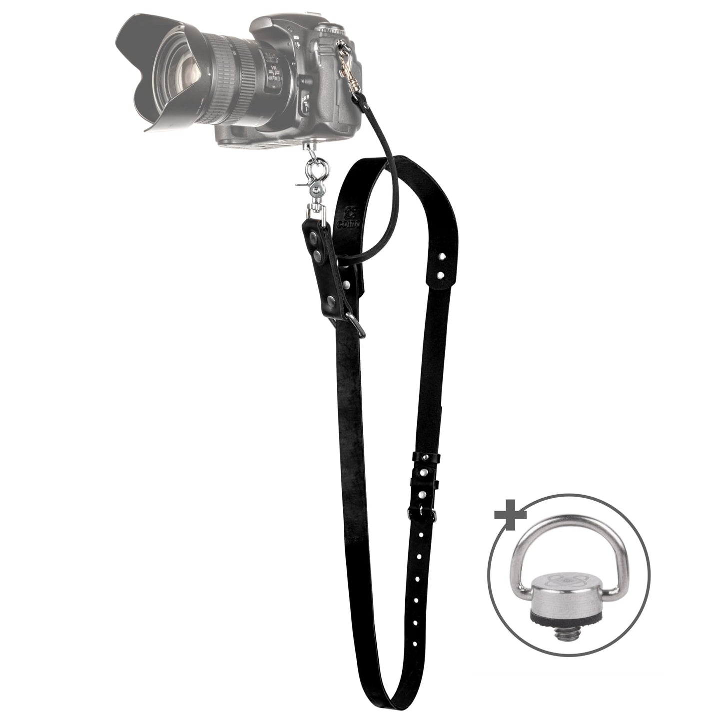C Coiro Leather Camera Strap for One Camera - Professional Single Leather Harness Shoulder Strap Quick Release Gear DSLR/SLR, Camera Accessories for Photography, Black
