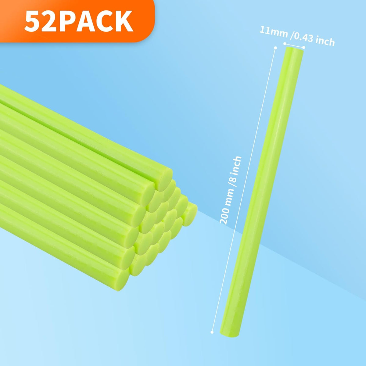 MATUFF Light Green hot Glue Sticks Full Size 0.43” Dia x 8” Long, 52 pcs Hot melt Adhesive Glue Sticks, All-Purpose Colored Glue Gun Sticks for Christmas Decoration Crafts Arts School Repair Bonding