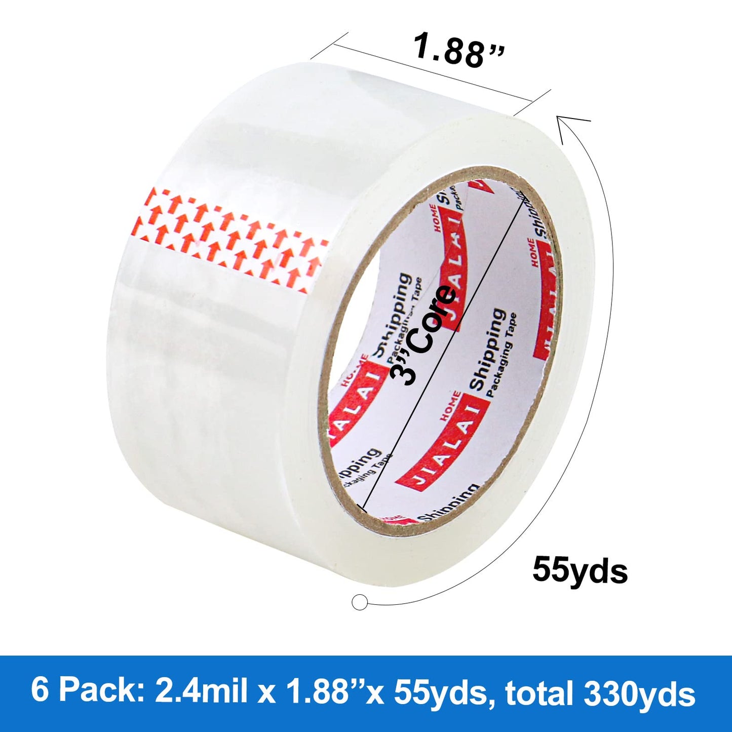JIALAI HOME Heavy Duty Transparent Packing Tape,6 Rolls with Refillable Dispenser,Industrial Grade Packaging Tape for Shipping Moving Sealing,1.88 inches x 55 Yards Per Roll