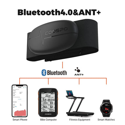 COOSPO H6 Heart Rate Monitor Chest Strap Bluetooth 4.0 ANT+ IP67 Chest Heart Rate Sensor for Peloton Polar DDP Yoga Map My Ride Garmin Sports Watches