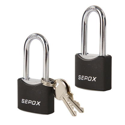 SEPOX® Twins 1-9/16" All-Weather Outdoor Padlocks Keyed Alike, Long Shackle, Solid Steel Lock, Heavy-Duty with Black Cover, Design for Gate Fence Cabinet Toolbox School Gym Locker with 2pcs Same Key