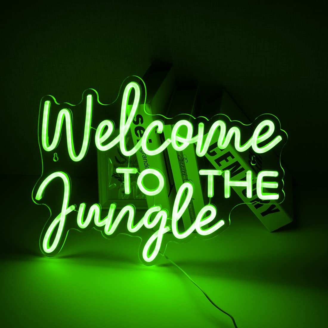 Britrio Welcome to the Jungle Neon Light Sign for Safari Jungle Themed Party Baby Shower Kids Birthday Gift Entryway Front Porch LED Neon Wall Decor 5V USB Powered with Dimmer Switch 17 Inch Green