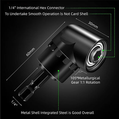 4-in-1 Impact Drill Bit Extension,Right Angle Drill Adaptor,Screwdriver Bit,Rotatable Impact Grade Socket Adapter Set,Hand Powered Tool Kit for Narrow Spaces for home work and daily maintenance