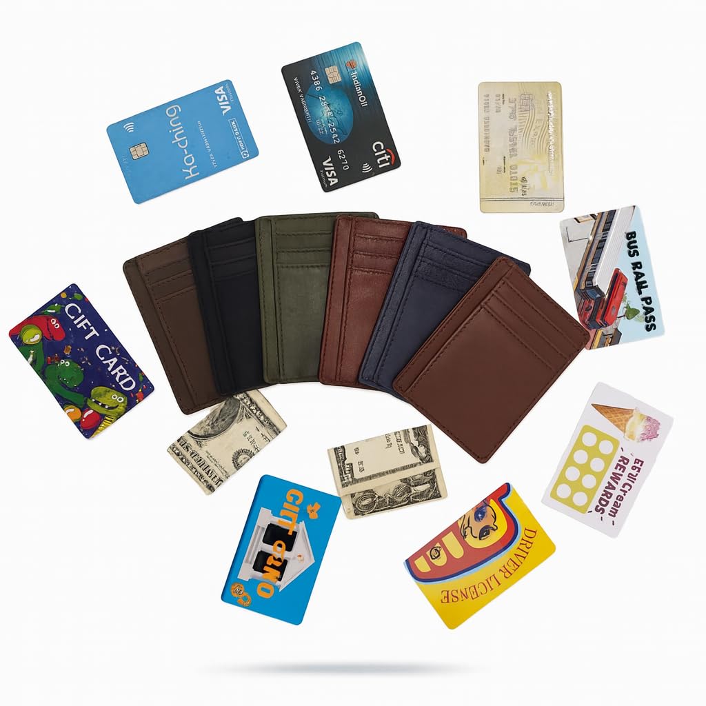 PavinCrafter Slim Leather Wallet for Men & Women – Minimalist Front Pocket Card Holder, Small Money Clip Wallet, Genuine Leather Credit Card Case (Wine)
