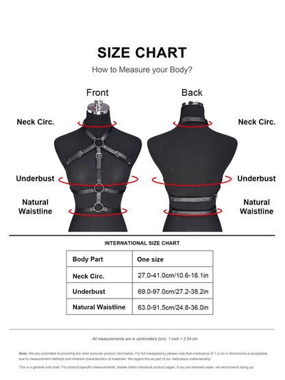 WARANDOD Punk Harness Belts for Woman Leather Chest Body Chain Belt Rave Halloween Accessories Belt Adjustable Gothic (Fit Waist 24.8-36 in)