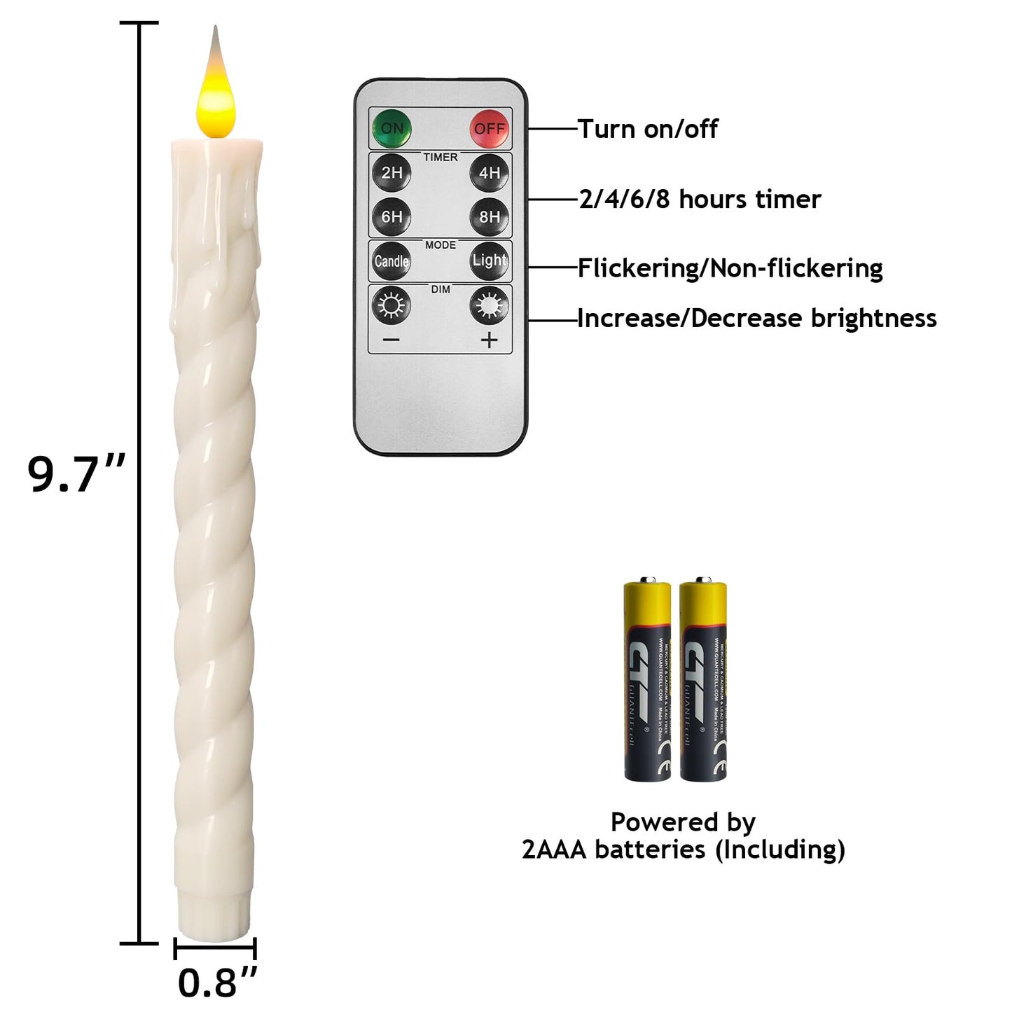 ODTRAM Flameless Taper Candles with Remote,Timer, Dimmer,9.7 Inch Ivory 6 Pack LED Candlesticks,Realistic Wax Drip,Taper Candles Battery Operated Flickering for Christmas Wedding Halloween Home Decor