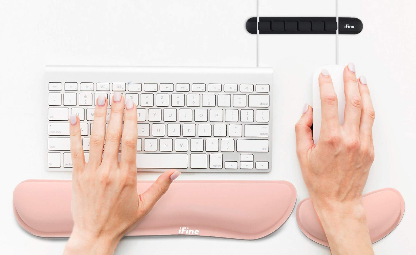 iFine Upgrade Cleanable PU Leather Keyboard Wrist Rest Pad & Mouse Wrist Cushion Support for School, Office, Home, Computer, Laptop, Mac, Waterproof Lightweight Comfortable Pain Relief Typing -Pink