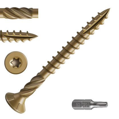 Wensilon #8 * 1-5/8" Deck Screws, (2833pcs) 15 lbs.Exterior Wood Screws, Rust Resistant epoxy Coated, Bronze, T20 Star Bit