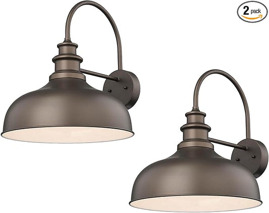 Bestshared 16 Inch Large Gooseneck Barn Light Farmhouse Wall Mount Light Fixture Exterior Sconce Lighting Outdoor Wall Lantern Light Vintage Farmhouse Barn Light for Porch,Garage(ORB+White, 16"-2pack)