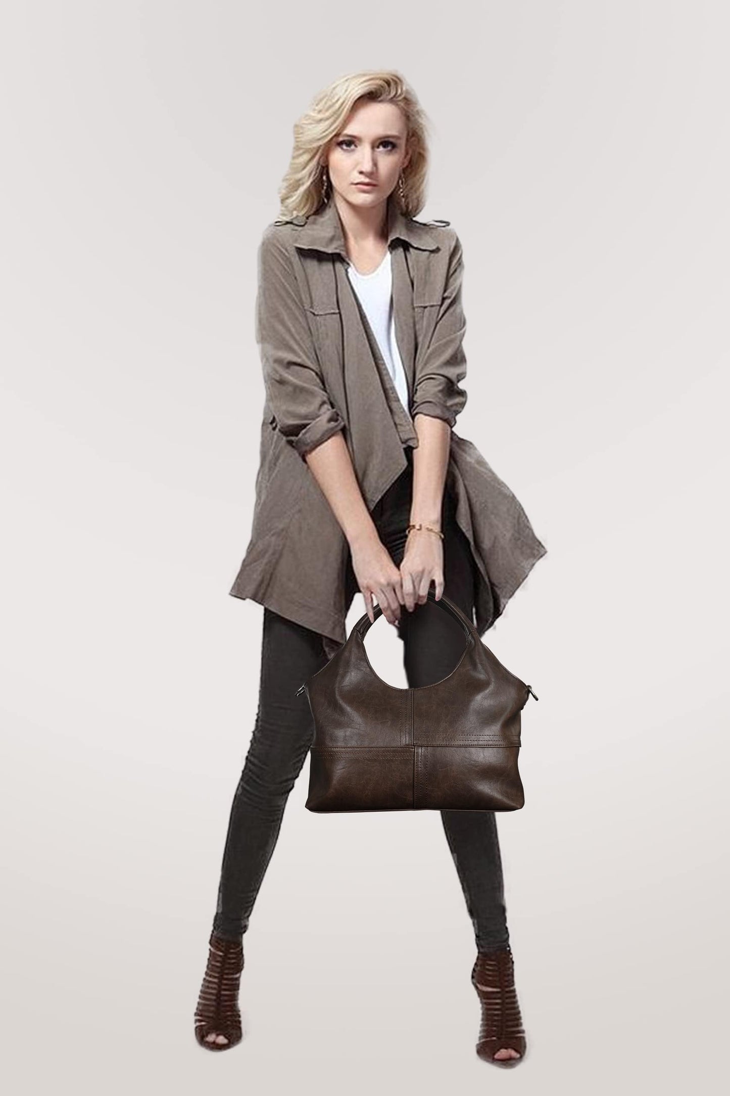 KOGTLA Vegan Leather Purses for Women with Detachable Satchel Strap, Ladies Handbags, Tote Hobo Bags with Top Handle Dark Coffee