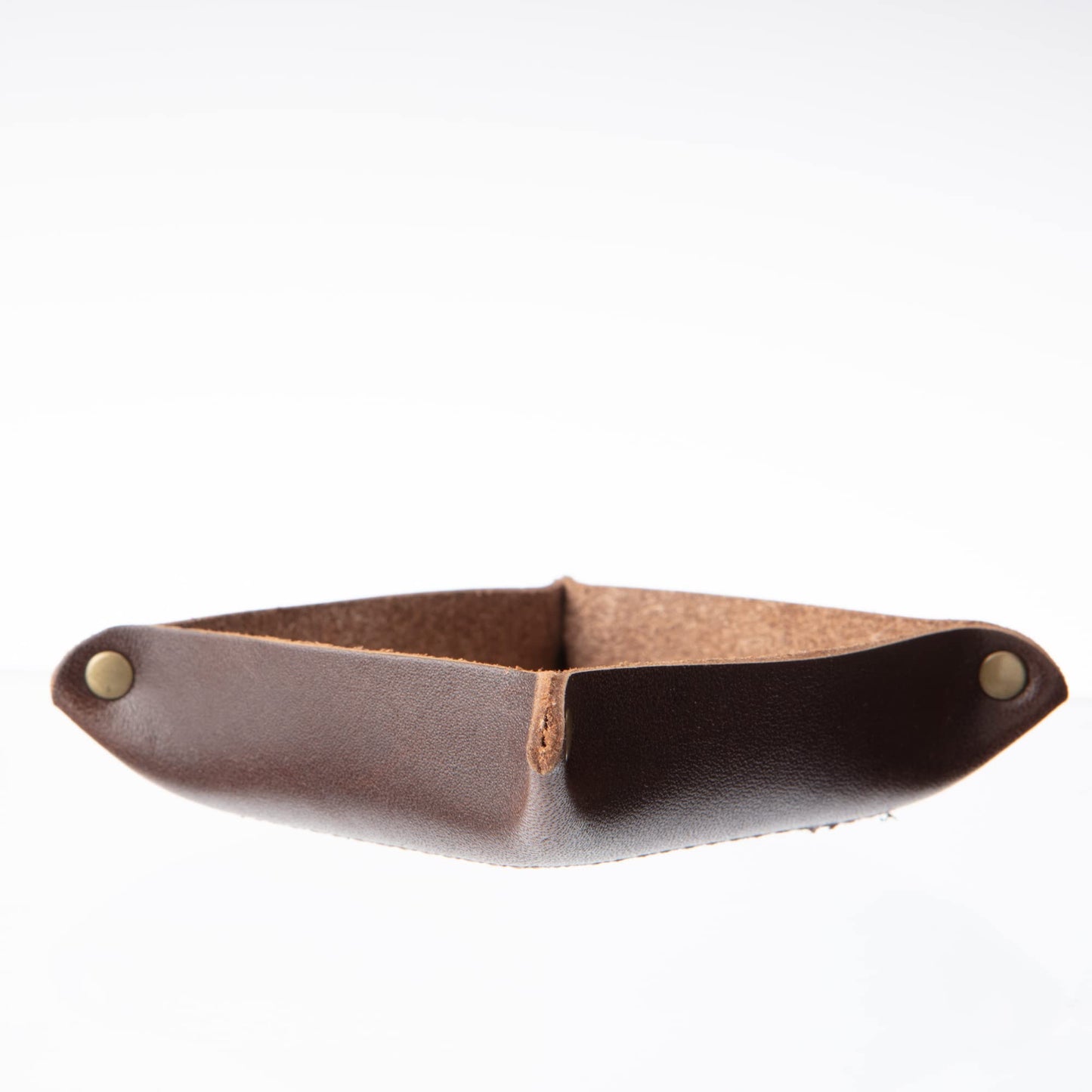 USA Handmade Premium Leather Valet Tray, Jewelry Organizer With Brass Rivets (Dark Walnut Brown, Mini)
