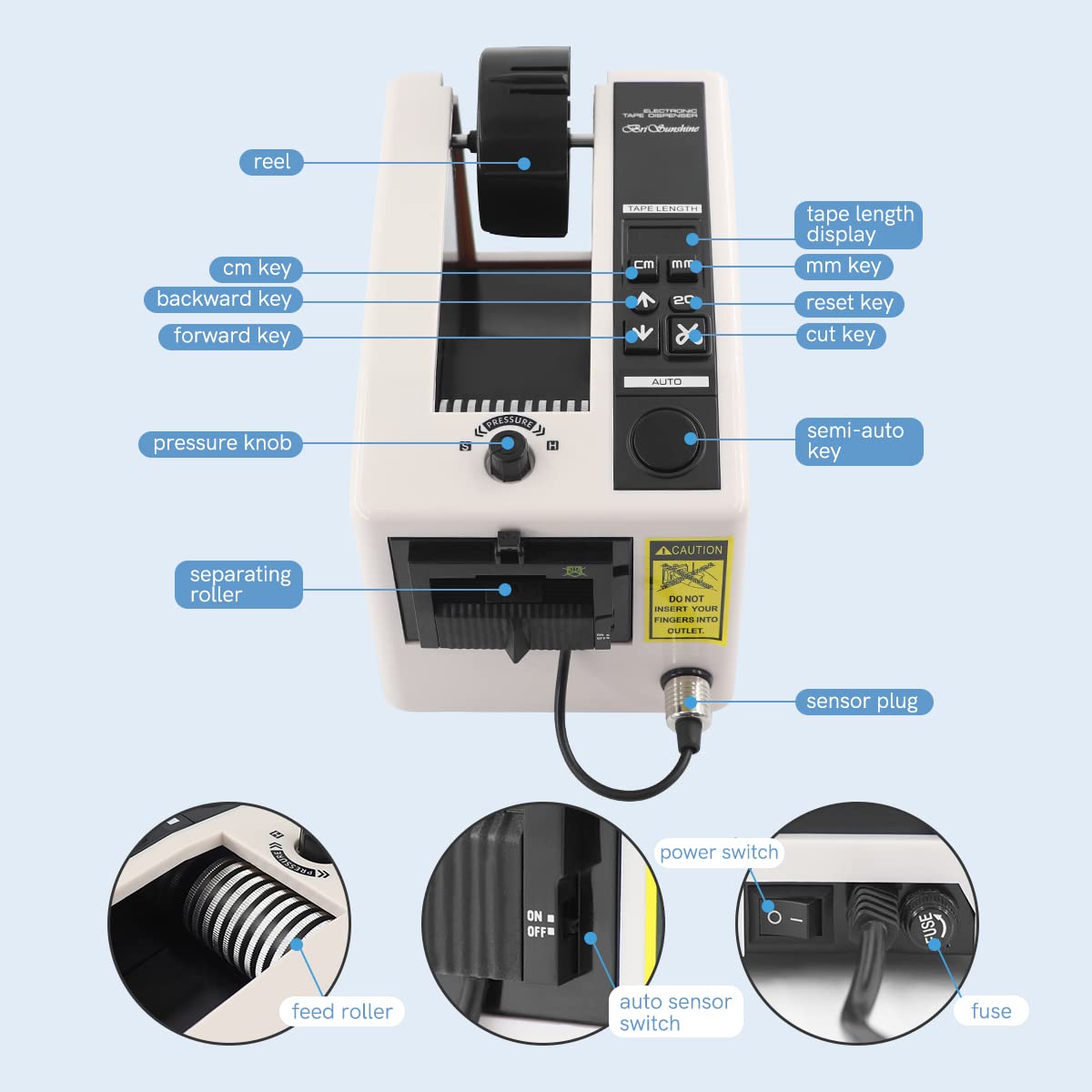 Electric Tape Cutting Machine,Automatic Tape Dispenser Cutter for Wrapping/Packing, with 999mm Cutting Length for Various 8-50mm Width Tapes