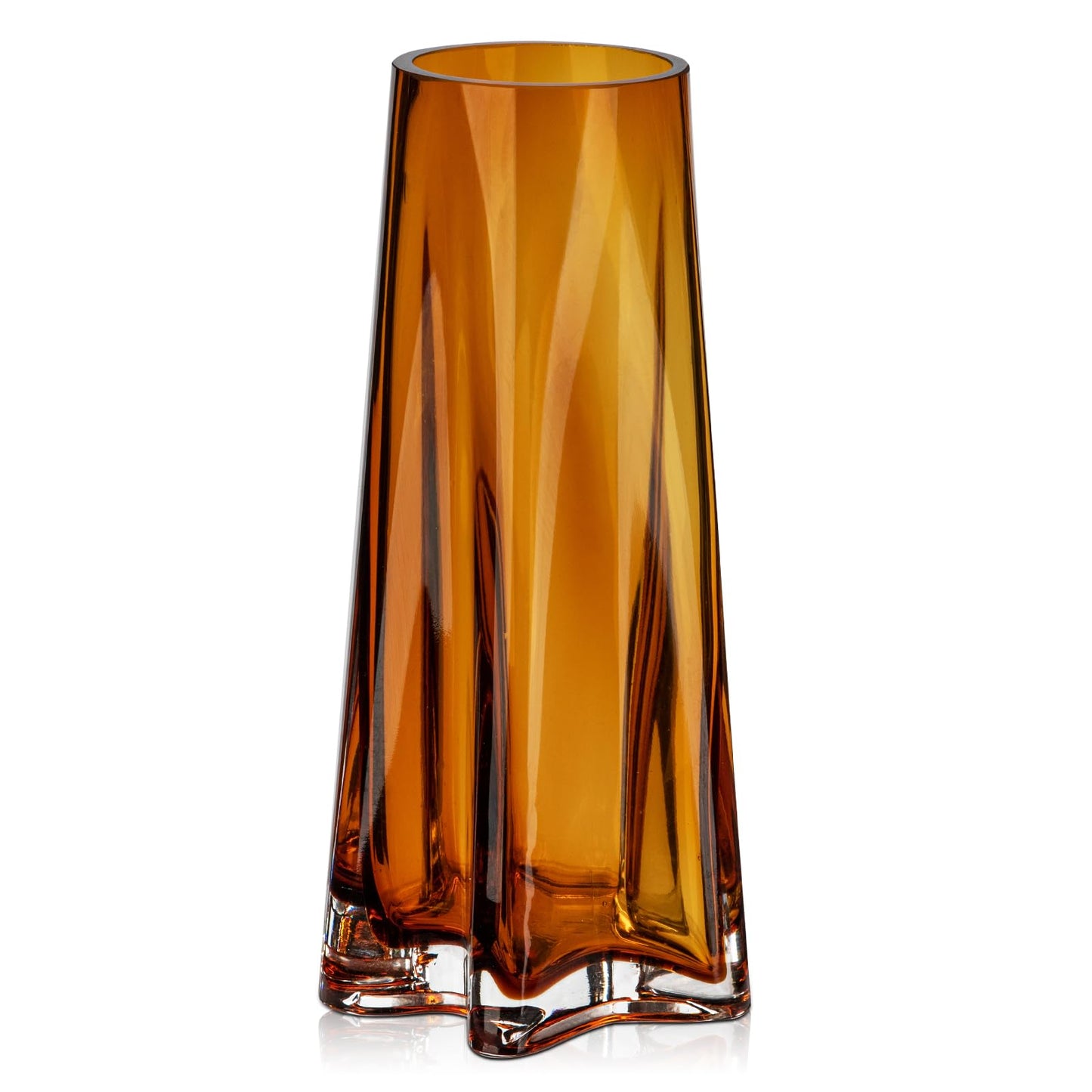 Thickened Amber Vase Star Shape Flower Vase 9" Tall Vases for Bouquet Glass Vases for Flowers Unique Vase for Home Décor Living Room Countertop Wedding Table Centerpieces