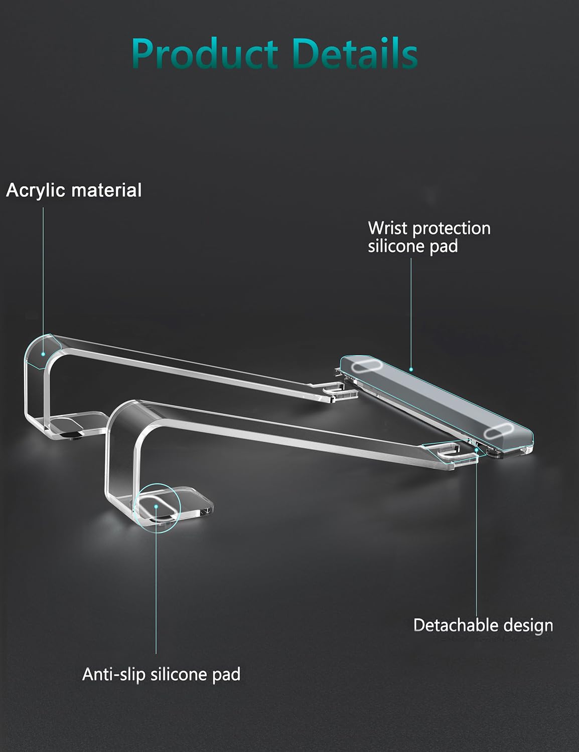 JCZT Clear Acrylic Laptop Stand for Desk, with Wrist Rest, Ergonomic Detachable Mount Compatible with 10-17'' All Laptops Such as MacBook Air Pro/HP/Dell/Lenovo