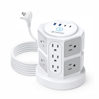 TROND Tower Surge Protector Power Strip with 14 Widely Spaced Outlets, 4 USB Ports(2 USB C), 2100J Surge Protection, 6 Feet Extension Cord with Multiple Outlets, Office Desk Supplies, Dorm Essentials